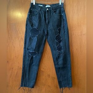 Pull & Bear Black Distressed Mom Jeans